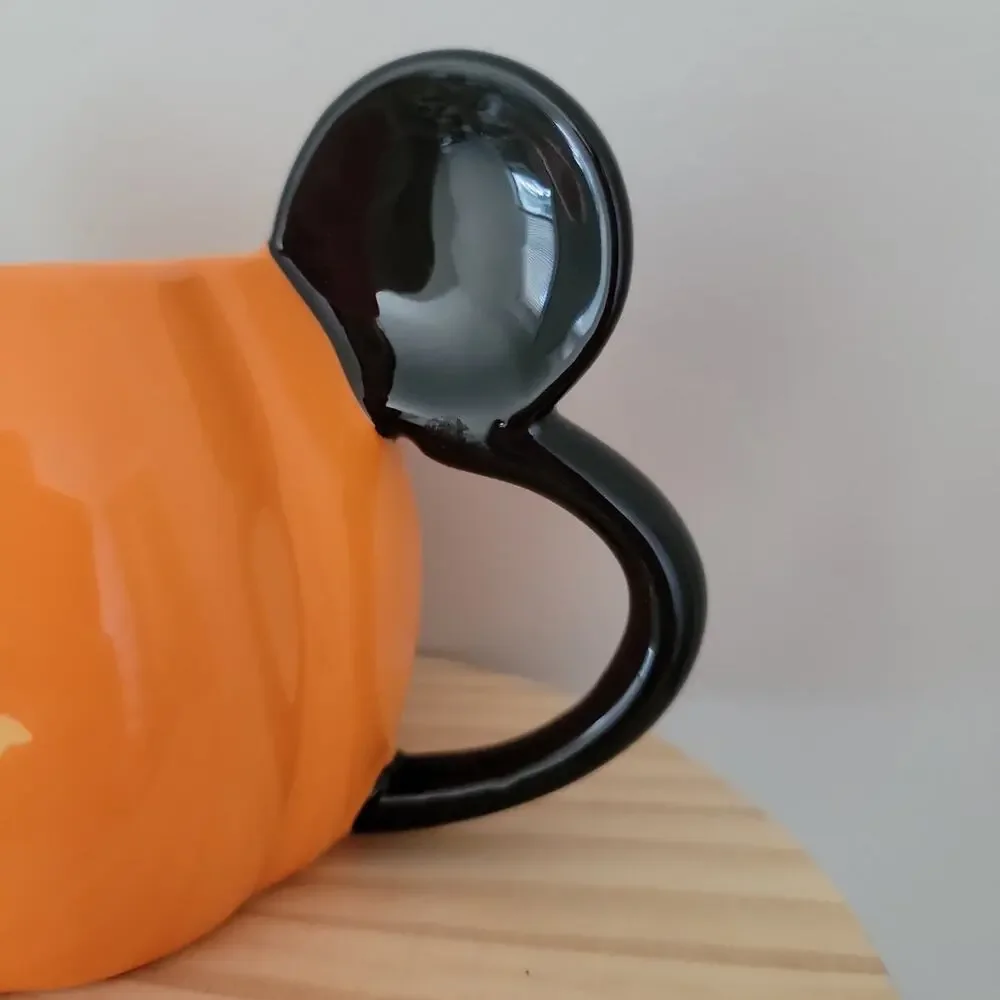 Disney Mickey Mouse Halloween Pumpkin Shaped Ceramic Mug with 3D Mouse Ears